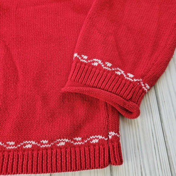 Vintage Embroidered Knit Snowmen and Flag Mock Neck Sweater in Red & White Sz Sm - Picture 4 of 11